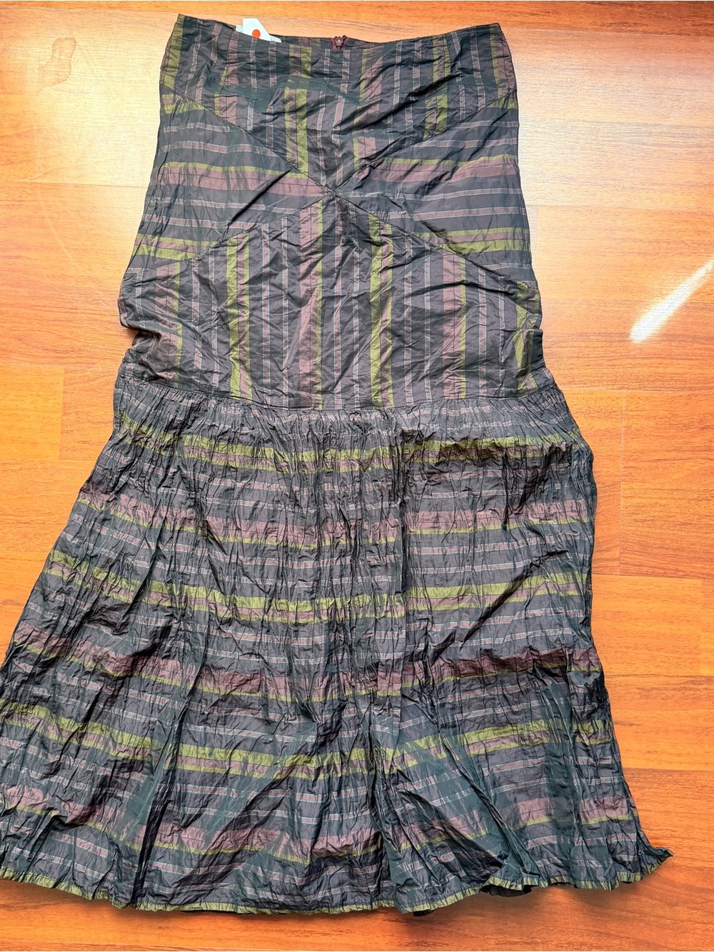 Sarah Pacini Black Top with Olive and Mauve Pinstripes